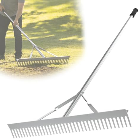 EFUTURETIME 170x61cm Rastrello da Giardino con 24 Denti, Rastrello per Paesaggio in Alluminio Staccabile per Allentare Il Terreno, Cura Del Prato, Laghi, Stagni e Spiagge