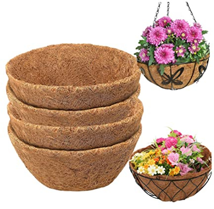 14-tums Coco-foder för att hänga korgar – 4 st utomhus planteringsfoder runda kokoskorgfoder för trädgårdsdekor blomkrukor och planteringstillbehör