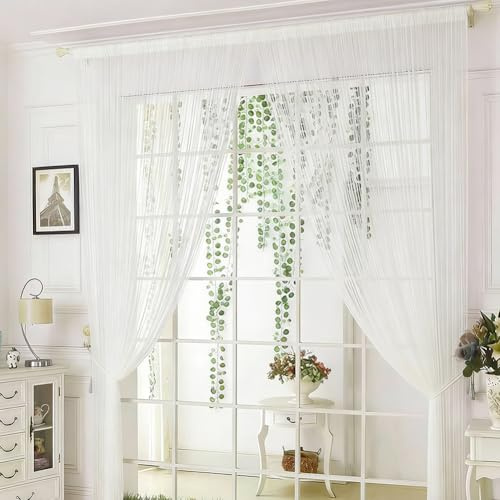 Wapasezyar 4 tende a fili con brillantini, 100 x 200 cm, tenda a fili per porta del balcone, zanzariera per camera, con frange, adatta per matrimoni, caffetterie (bianco)