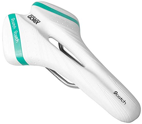 GORIX Fahrradsattel Sitz Bequemes Kissen mit Rail Mountain Road Fahrrad für Männer und Frauen (A6-1) (Weiß × Celeste)