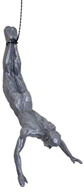 1x Large Antique-silver Bungee Jumping Hanging Figure Sculpture Hanging Ornament Figure Man Wallhanging Resin Figurine Abseiling Ornament Sculpture Wall Art Resin and Metal Bungee Jumping Man