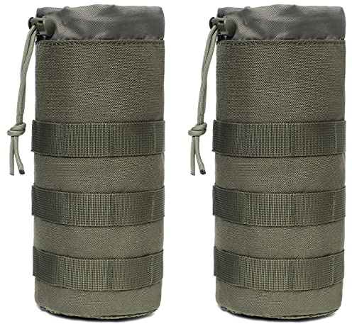 TRIWONDER Molle vattenflaskhållare, taktisk flaskväska av 1 000D nylon, flaskhållare med nätbotten för vandring, camping, vandring, cykel och utomhus (grön – 2 stycken)