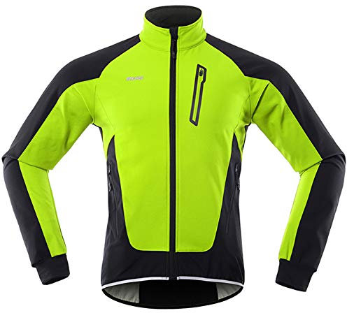 GITVIENAR Cykeljacka för män, vindtät vattentät cykeljacka med fleece, varma reflekterande cykelkläder för vinter, termo långärmad jacka för cykling jogging vandring, Grön, S