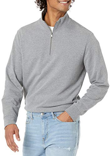 Amazon Essentials Herren Leichtes French-Terry-Sweatshirt mit Viertelreißverschluss, Dunkelgrau Meliert, L