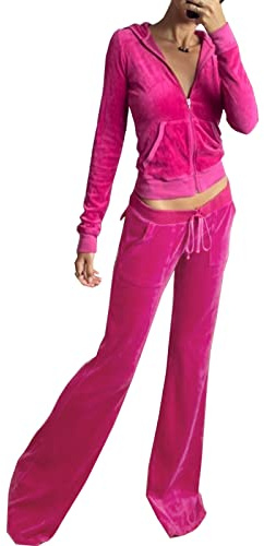 HBER Women's 2 Piece Velour Tracksuit Set Heart Print Long Sleeve Zipper Hoodie Cropped Jacket and Sweatpants Y2K Sweatsuit Set (B-Pink, Medium)
