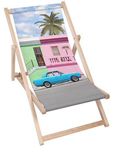 DreamRoots Liegestuhl Klappbar Holz aus Buchenholz, bis 130 kg belastbar, 3-Fach verstellbare Rückenlehne, waschbarer Polyesterbezug