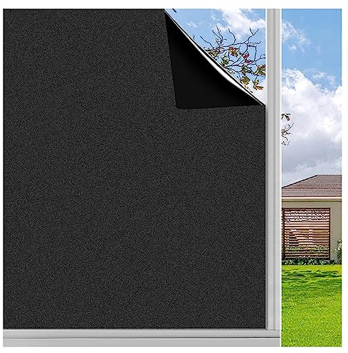 Finnez Pellicola Protettiva per Finestre, in Vetro Smerigliato, Autoadesiva, Opaca, Anti-UV, per Bagno, Sala di Proiezione, Nero Opaco, 90 x 200 CM