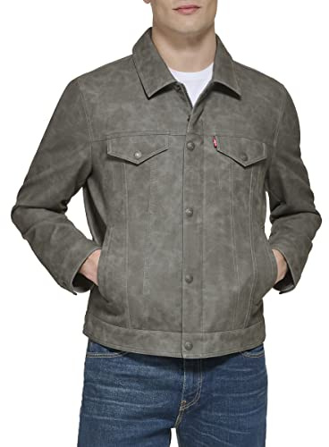 Levi's Giacca camionista classica da uomo, in similpelle, grigio chiaro, L