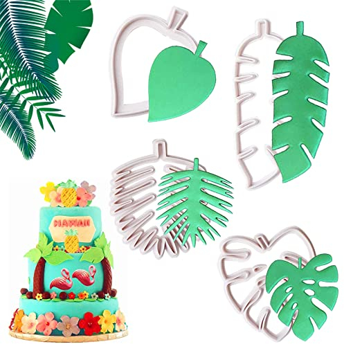 Blätter Ausstechformen Set, 4 Stück Ausstecher mit Tropischen Blättern Tropische Blatt Keksformen aus Kunststoff Blatt Ausstecher für DIY Kuchen Dekorations Keks Fondant