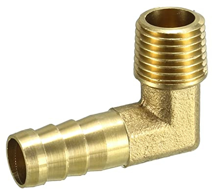 QUARKZMAN 10mm Púas x 1/4 PT Macho Rosca 90 Grados Latón Espiga Manguera Montaje x 1uds Codo Conector Acoplador para Manguera Conexión, Conector de Lengüeta de Latón [Tono Oro]