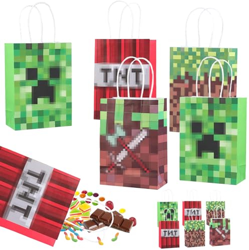 8 Stück Geschenktüten Kindergeburtstag, Papiertüten, Partytüten, Süßigkeiten Candy Bar Mitgebsel Tüten, Bags zum Verpacken von Geschenk, Giveaways, Hochzeiten, Party, Ostertüten 15x8x21cm