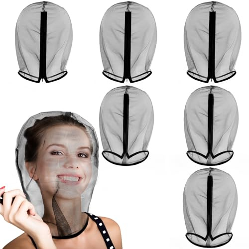 Loopeer 6 Pcs Makeup Protector Hood, Washable Light Airy Nylon Chiffon Face Cover, Protects Hair and Make up While Getting Dressed Zipper Closure Reusable Cosmetic Mask for Women Beauty Wedding(Black)