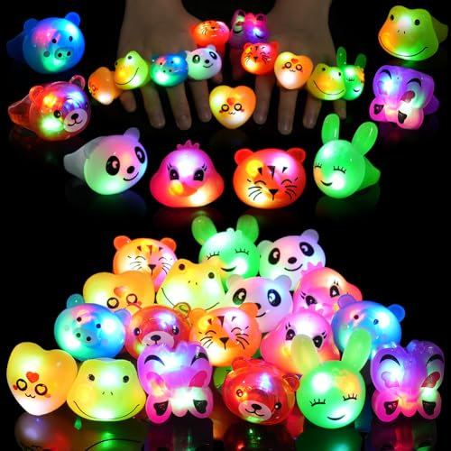 HOTUT Anelli Illuminano al Buio, 18 Pezzi LED Luminosi Anello Giocattolo, Anelli Luminosi a LED, Animale Carino Light Up Giocattoli per Ragazzi Ragazze Premi in Classe Bomboniere per Feste