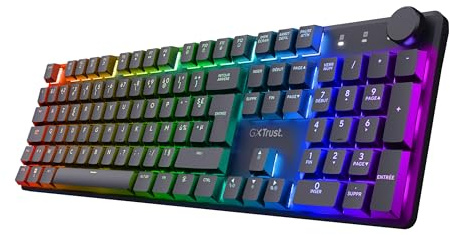 Trust Gaming GXT 868 Torix Clavier Mécanique sans Fil AZERTY Français, Clavier Gamer Rechargeable RGB 2.4GHz, Batterie 100 Heures, Commutateurs Huano Linéaires, Programmable, PC Portable