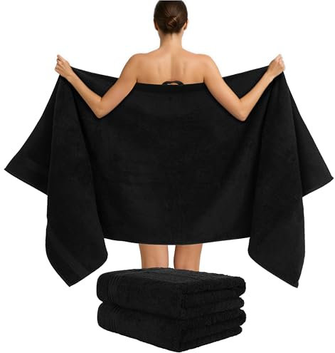 Hammetex 2er Set Extra Große Badetücher – 80x200 cm, 500 GSM, 100% Baumwolle – Weich & Saugfähig – Luxuriöse Große Spa-Handtücher, Schwarz