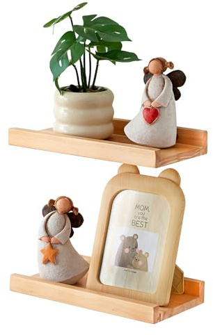 OAKERLAND 2 Piezas Estantes Flotantes de Pino Madera, 30cm Estantería Madera Pared para el hogar, Oficina, Dormitorio, Sala de Estar, Baño, Flotantes Baldas Pared para Fotos (30 x 15 cm)