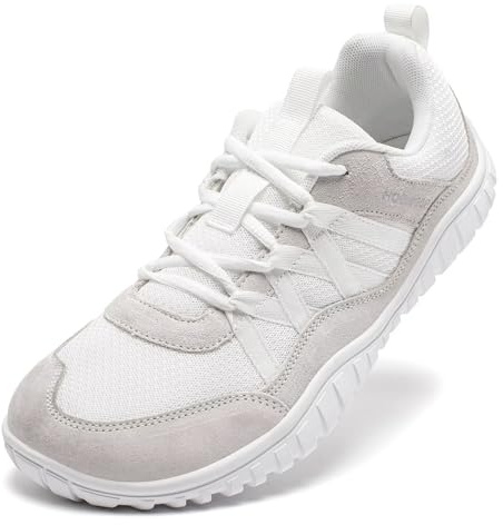 HOBIBEAR Zapatos anchos descalzos para hombre y mujer, zapatos para caminar, correr, suela cero caída, ligeros y cómodos, todo blanco, 40 EU