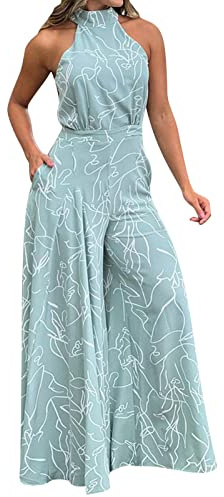 Tute Donna Eleganti Da Cerimonia Jumpsuit Tutina Lunghe a Gamba Larga Pantaloni Abito Lungo Elegante Senza Maniche Jumpsuit Estivo Tasche Capestro Per Matrimonio, Damigella D'onore, Feste, Pantaloni