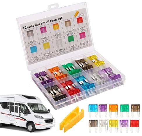 120 Stück Kfz Sicherungen, Kfz Sicherungskasten, Autosicherungen Set, Autosicherungen Set Gemischt, Flachsicherungen, Auto Sicherungen Set,2A 3A 5A 7.5A 10A 15A 20A 25A 30A 35A 40A,für PKW,Motorrad