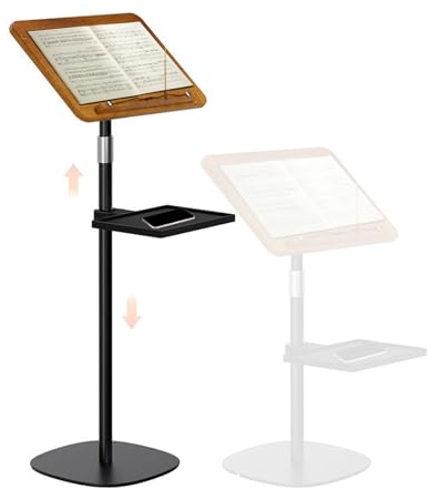 Soporte de lectura de pie con bandeja, soporte de madera para libros con altura ajustable de 50 a 140 cm, ángulo ajustable de 180 grados, escritorio portátil para tablet con clips de papel de página