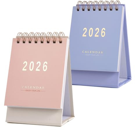 2 Pcs Mini Desk Calendar 2025-2026, Pocket Calendar from July 2025 to December 2026, Monthly Small Desktop Calendar, Academic Year Planner for Home Office School (Pink/Blue)