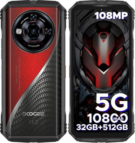 DOOGEE S118 Pro Rugged Smartphone 5G, 512GB + 32GB, Dimensity 7050 10800mAh/33W, 108MP+20MP+8MP Telefono Indistruttibile, 6.6 FHD+ 120Hz, Android 14, 5G Dual SIM/WiFi 6/NFC/OTG, Rosso