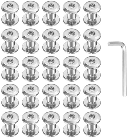 PATIKIL M5x5mm Hex Chicago Screws 6x6mm, 20Pcs 304 Stainless Steel Metric Hex Drive Socket Cap Binding Post Screw Posts for Scrapbook Leather Belt Album Furniture Repair, Silver