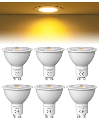 Lamptobe Bombilla LED GU10, Amarilla Cálida 2000K, 3,5W Equivalente a 50W, Ángulo de haz 36°, No Regulable, AC 220V, Bombillas GU10 LED para Iluminación de Carril y Casas Empotradas, 6 piezas