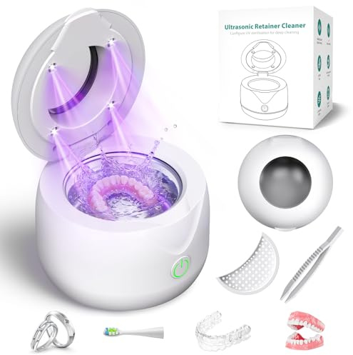 Nettoyeur Ultrason Appareil Dentaire, 45000Hz Appareil à Ultrasons UV avec cuve Dentaire 200 ML, Nettoyeur Ultrasonique pour Bijoux, Attaches Dentaires, Prothèses Dentaires