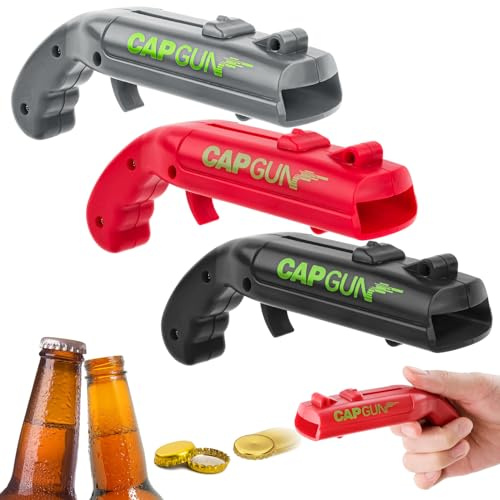 3 Pezzi Apribottiglie Pistola, Apribottiglie Divertente a Forma di Pistola per Tappi, Spara Tappi Bottiglia, Gadget per Uomo, Accessori per Bar Casa, Feste e Party-nero, grigio, rosso
