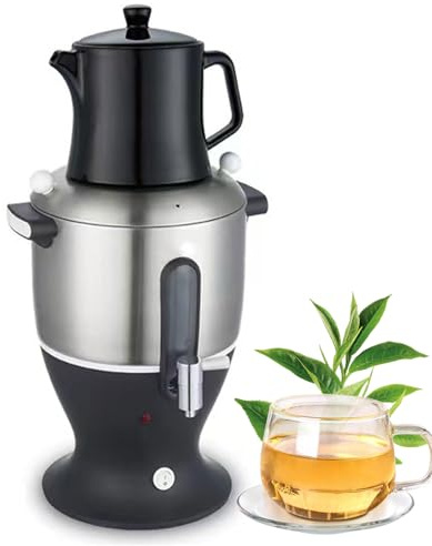 Samovar - Teiera elettrica in acciaio inox, doppia pentola con funzione di mantenimento in caldo, riscaldamento rapido, per casa e ufficio