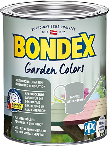 Bondex Garden Colors Sanftes Weidengrau 0,75 L für 9 m² | Halbdeckende Farbe | Vintage-Flair | Dekorative Holzfarbe | seidenmatt | Holzlasur
