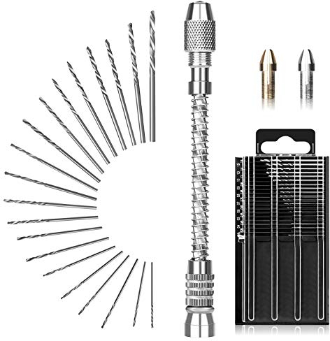 Linkstyle 21Stück Handbohrer Bit Set,Pin Vise Handbohr Mit,Turbo Doppelfutter HSS Mikrobohrer,Modellbau,Schmuck