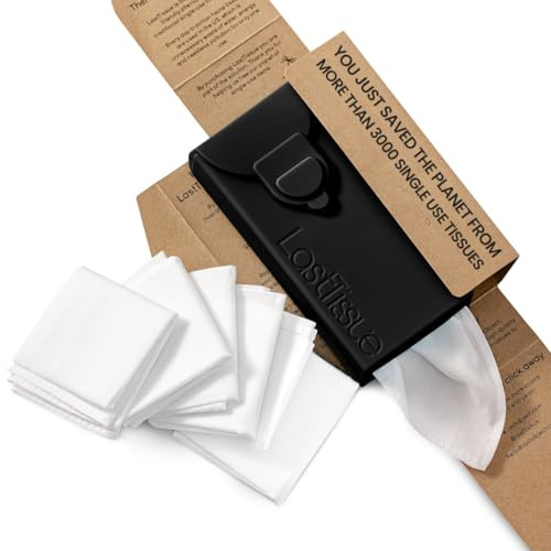 LastTissue® Fazzoletti di cotone riutilizzabili | Fazzoletti per il viso e da taschino per uomo e donna – Fazzoletti per il viso lavabili con custodia - Nera