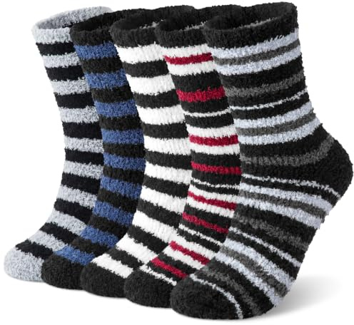 Chalier Cozy Mens Fluffy Slipper Socks 5 Pairs Thermal Winter | Comfy High Elasticity Thick Home Bed Socks Gifts for men Christmas