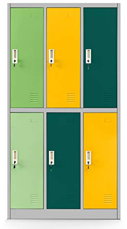 Jan Nowak Schließfachschrank 3B2AS Fächerschrank Wertfachschrank Umkleideschrank 6 Fächer Stahlblech Pulverbeschichtet 150 cm x 90 cm x 45 cm (H x B x T) (Mehrfarbig)