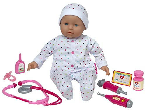 DOLLSWORLD CLASSIC från Peterkin | Dolly Doctor Doll | 46 cm lyxig mjuk kroppsdocka med sovögon och lyxig outfit. Inkluderar medicinska rollspelstillbehör | Dockor och tillbehör | Åldrar 3+