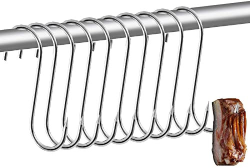 Ganchos para carne, 10 ganchos en forma de S de acero inoxidable, ganchos para carne de acero inoxidable, ganchos para carne, ganchos de carne, ganchos en forma de S para cocina, carne, barbacoa