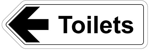 V Safety Shaped Safety Sign - Toilets Arrow Left - 450X150 - 1MM Rigid Plastic