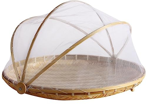 BBTISG Couvercle de Nourriture, 35 X 21cm Cloche Alimentaire Pliable Plaque de Service En Maille Pique-nique En Bambou Tressé À La Main Plaques pour Légumes, Fruits, Pain
