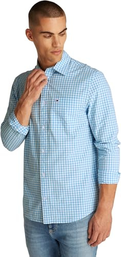 Tommy Jeans Camisa Hombre Poplin Check Manga Larga, Multicolor (Sugarplum Blue), S