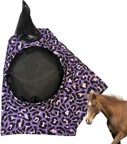 Maschera per mosche di cavallo - Copertura completa per il viso con cavallo di, copertura per il viso per | Copertura anti-mosca con motivo leopardato, prodotto traspirante per la cura