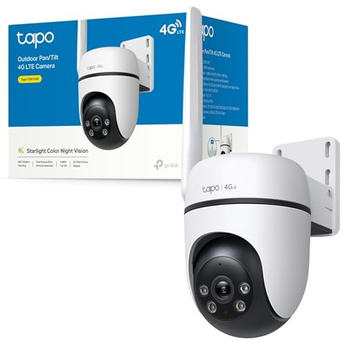 Tapo C501GW Pan/Tilt 4G LTE Outdoor Security Camera, No WiFi Needed, 1080P Full HD, 360° Motion Tracking, No Monthly Fee, AI Detection, Starlight Colour Night Vision, Dual Mode 4G SIM card or PoE