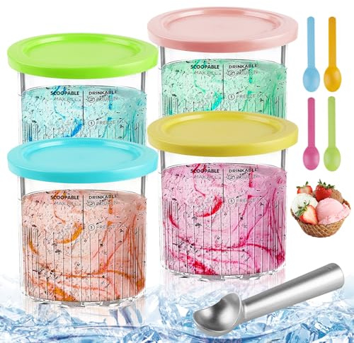 4 stycken Creami-behållare för Ninja glassmaskin, isbehållare NC501 NC500-serien 24 Oz ninja glassmaskin glassmaskin glasbehållare ninja glassmaskin tillbehör med 4 skedar, 1 gravsked för glass