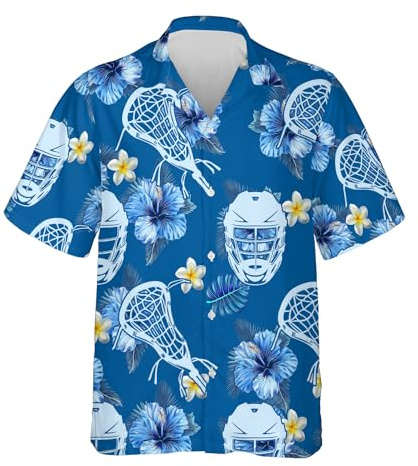 Lacrosse Helmet Hawaiian Shirts for Men - Sport Button Down Mens Hawaiian Shirts Short Sleeve Series 73 Size 3XL