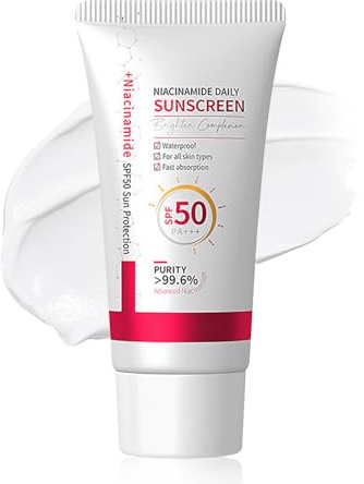 Niacinamide Sun Screen SPF 50 - Daily Sun Cream for Face - Anti-Ageing Sun Protection - Lightweight, No White Cast Sunscreen for Outdoor & Beach - Waterproof Sun Moisturiser, Blocks UVA + UVB Rays