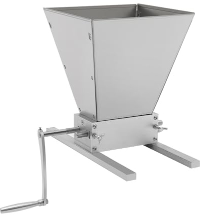 Mulino per cereali da 4 litri, manuale, in acciaio inox, 2 rulli, macinino per malto regolabile, macinino per cereali, mulino per malto regolabile, con 2 aste in alluminio per la produzione di birra a