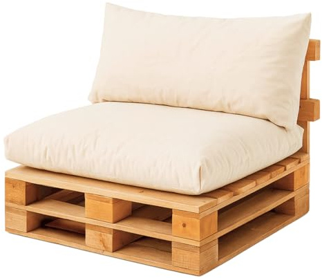Acomoda Textil - Cojines Impermeables para Palets de Asiento y Respaldo. Conjunto de Exterior e Interior en Tela de Toldo Resistente y Relleno de Espuma Suave y Comodo NO Incluye PALETS. (Beige)
