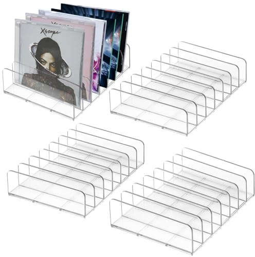 Durchsichtiger CD-Halter Acryl 4 Stück, CD Aufbewahrungsregal CD-/DVD-Präsentationsregal mehrere Fächer, für Kassetten Spielekassetten Bücher Kosmetik-Organizer Tablett Aufbewahrung und Organisation