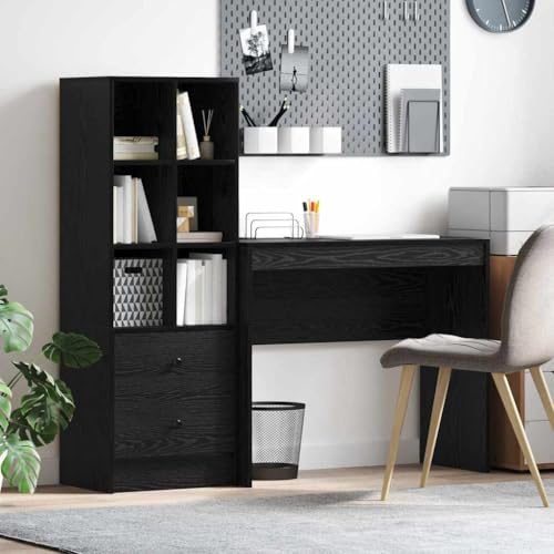 CIOURSTO Skrivbord med Förvaring med Låda 2 St, Konstruerat Trä, Kontorsbord, Rektangulär Design, Modern Förvaring, Effektivt Skrivande för Hemmet (90 x 40 cm)